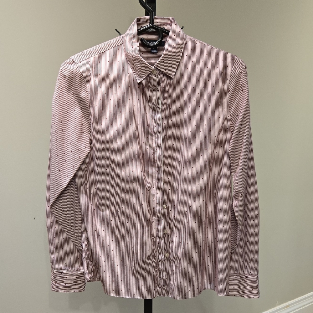 Lands' End Ladies Red Striped Dress Shirt